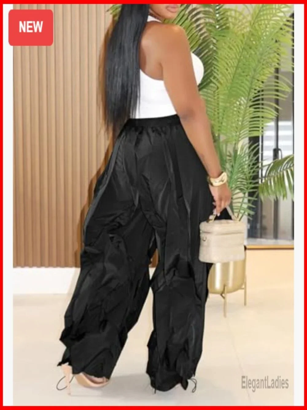 Baggy Ruffle Fringe Pants Drawstring Elastic Waist Wide Leg Jogger Sweatpants